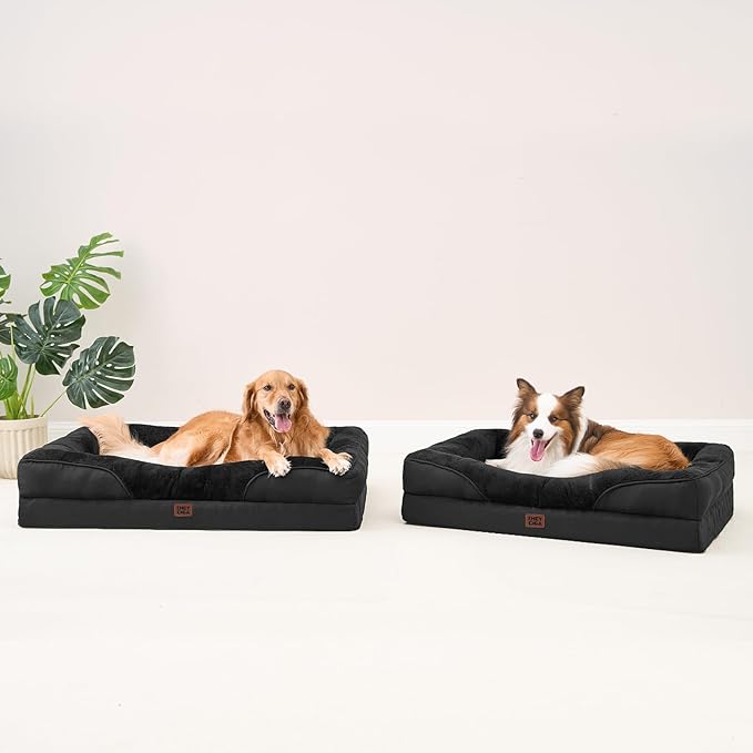 EHEYCIGA Memory Foam XL Dog Bed for XLarge Sized, Extra Large Orthopedic Dog Sofa with Sides and Waterproof Liner, Washable Bolster Pet Couch with Removable Cover, 42x30x7.5 Inch, Black-PurrikoPets