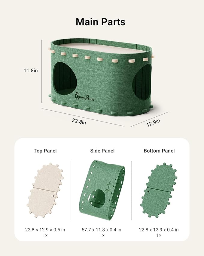 DownyPaws Cat House for Indoor Cats, Cat Bed Cave for Multiple & Large Cats Up to 22 Lbs, Scratch Resistant Peekaboo Cat Caves, Foldable Tunnel Enclosed Bed, PeekaPurr, Forest-PurrikoPets