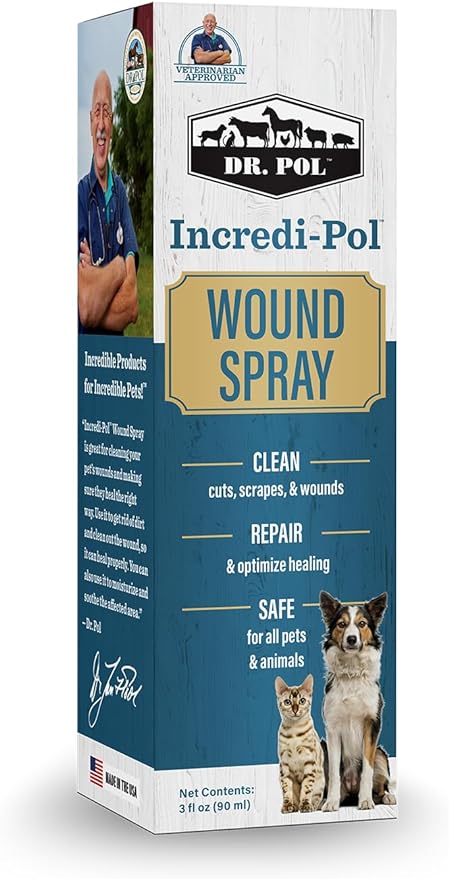 Dr. Pol Incredi-Pol Wound Spray for Dogs, Cats, Horses, and All Animals - Dog Wound Care to Clean Cuts, Scrapes, Hot Spots, and More - Repair Skin and Promote Healing - 3 Fluid Ounces-PurrikoPets