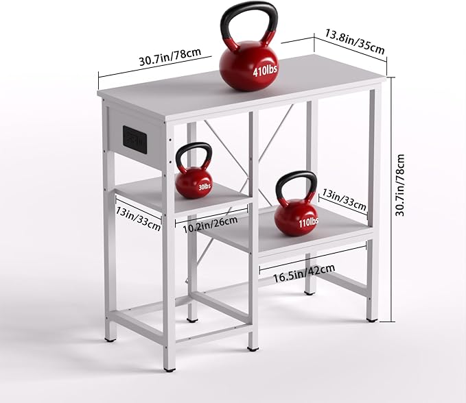 20-29 Gallon Fish Tank Stand with Power Outlet & LED Light, Metal Aquarium Stand with 3 Tier Adjustable Storage Shelves, Tank Stand for Reptile Tank, Turtle Tank, 30.7" L*13.8" W, White-PurrikoPets