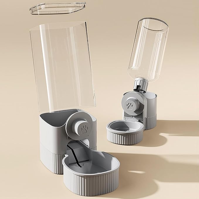 GKYZBB Hanging Automatic Food Water Dispenser,Rabbit Feeder Guinea Pig Water Bottle Food Feeder for Ferret Guinea Pig Rabbit Bunny Cage Accessories (Grey, 520ml+1200ml)-PurrikoPets