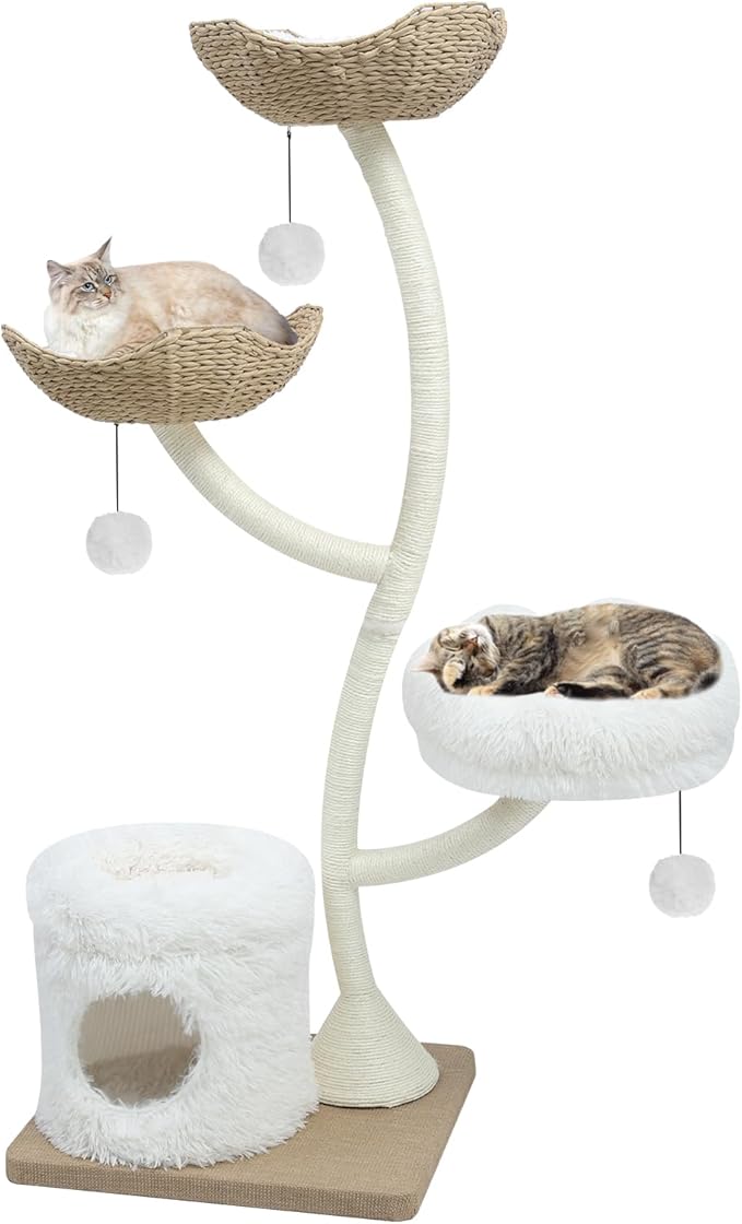 63” Tall Cat Tree Tower for Indoor Cats, Multi-Level Large Cat Climbing Furniture with Scratching Posts, Soft Perch, Cozy Cave, and Hanging Toys, Sturdy Design for Multi-Cat Households-PurrikoPets
