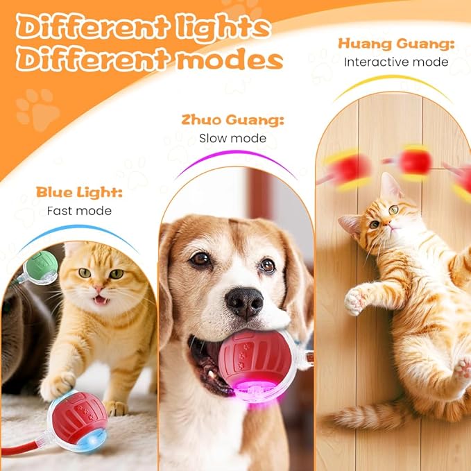 2026 New Interactive Pet Toy Ball, Smart Interactive Toy Ball for Cats & Dogs, Electric Rolling Pet Toy Ball, Rechargeable Interactive Cat Toys for Bored Indoor Cats Kittens to Keep Busy (Red)-PurrikoPets
