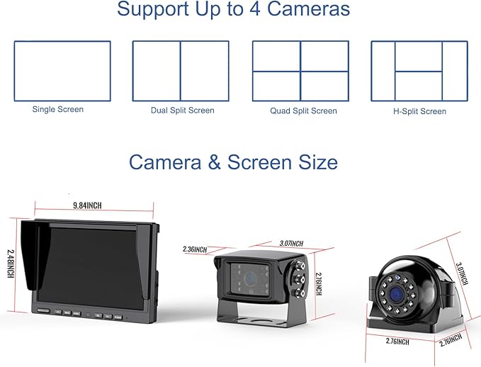 1080P Wireless Backup Camera System with 10 Inch DVR 4 Split Monitor, IP69 Waterproof Stable Signal Record Wireless 1 Rear and 2 Side View Cameras for RV Truck Trailer Camper (BW103)-PurrikoPets