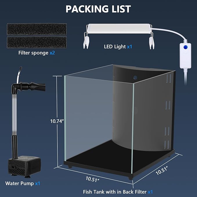 fishkeeper 4 Gallon Fish Tank Starter Kit, Small Aquarium with Filter and Adjustable 3 Color Lighting Self Cleaning Fish Bowl Rimless Aquarium for Beginners (Freshwater Fish Tank)-PurrikoPets