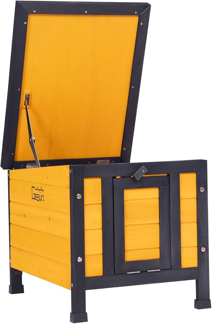 GEGURI Outdoor Cat House Weatherproof, Rabbit Hutch & Indoor Bunny Cage, Wooden Shelter for Feral Cats, Rabbits, Chickens & Small Animals-PurrikoPets