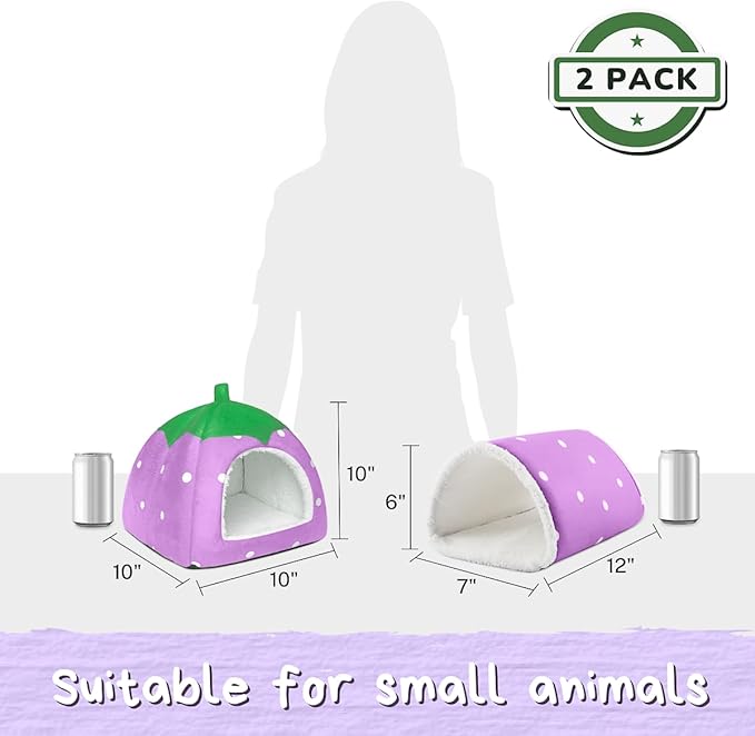 Guinea Pig Hideout with Tunnel, Washable Chinchilla House Bed, Fleece Hideaway, Enrichment Toys, and Cage Accessories for Ferret Hedgehog Small Animal-PurrikoPets