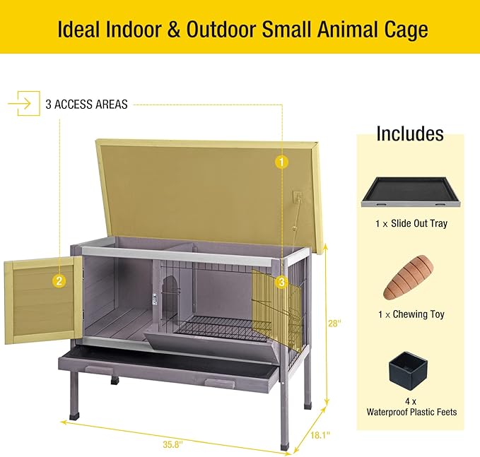 Aivituvin Outdoor Rabbit Hutch, Wooden Bunny Cages Indoor with Deeper Leakproof Tray - Upgrade with Metal Wire Pan-PurrikoPets