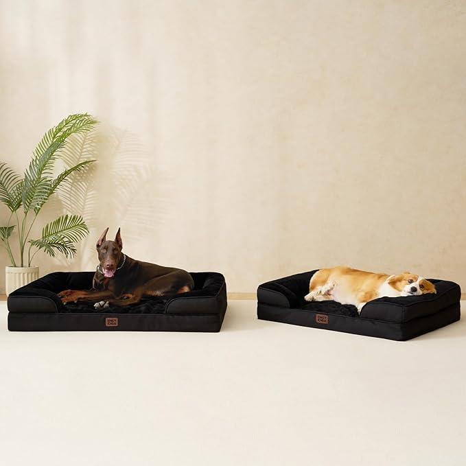 EHEYCIGA Orthopedic Dog Beds for Extra Large Dogs, Waterproof Memory Foam XXL Dog Bed with Sides, Non-Slip Bottom and Egg-Crate Foam Big Pet Couch Bed with Washable Removable Cover, Black-PurrikoPets