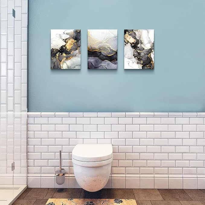 AHUASJART Abstract Canvas Wall Art For Living Room Boho Decor Bedroom Fashion Decors Office Ink Paintings 3 Pcs Framed Pictures Artwork Bathroom Home 16x24''-PurrikoPets