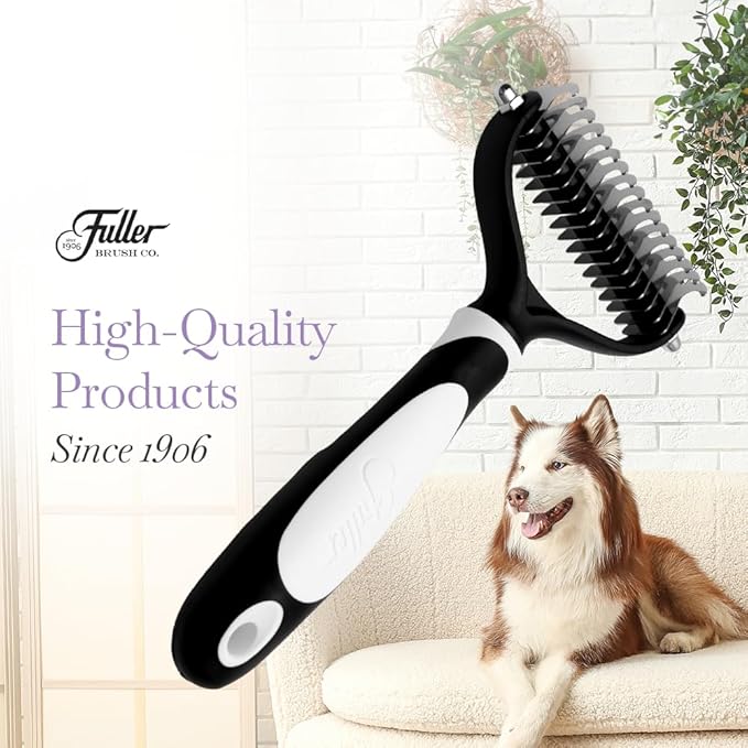 Fuller Brush Dual-Head Dematting Pet Comb - Stainless Steel Teeth with Slightly Sharp Edges - 7 Narrow-Gap & 9 Wider-Gap on Other Side - Use to Remove Stubborn Fur & For Grooming Dogs & Cats-PurrikoPets