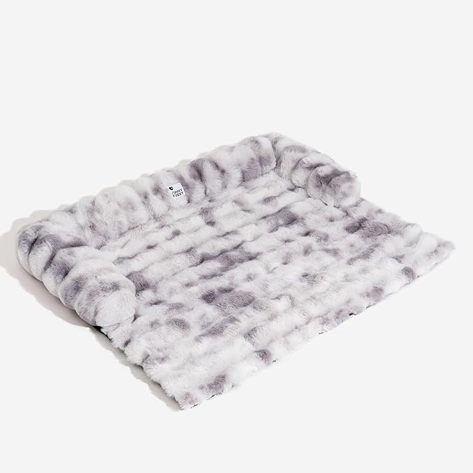 FUNNY FUZZY Pet Fluffy Fuzzy Calming Dog Couch Bed Sofa Protector Washable Pets Mat for Large Medium Small Dogs and Cats (Tie-dye Grey,37.4 × 33.46 × 6.3 in)-PurrikoPets