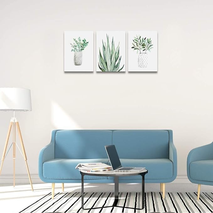 Farmhouse Wall Art Painting For Dining Room Bathroom Abstract Canvas Art Family Wall Decor For Bedroom Kitchen Wall Decoration Living Room Decor Green Leaf Pictures Artwork For Home Walls 3 Piece-PurrikoPets