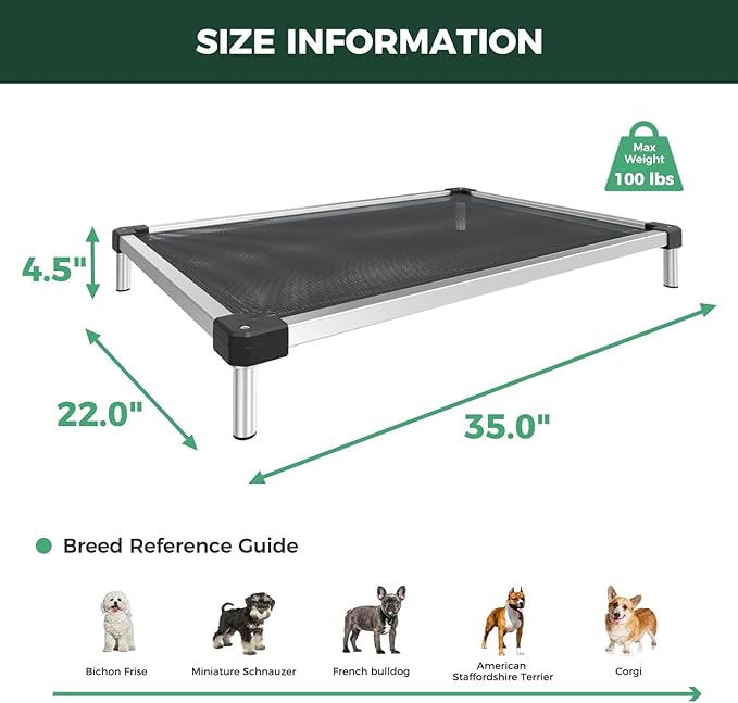 FXW TitanNest Chew-Proof Elevated Dog Bed, Raised Cot for Indoor/Outdoor/Camping Use, Durable & Waterproof Cooling Pet Bed for Small Dogs, 35.0" L x 22.0" W x 4.5" H, Black-PurrikoPets