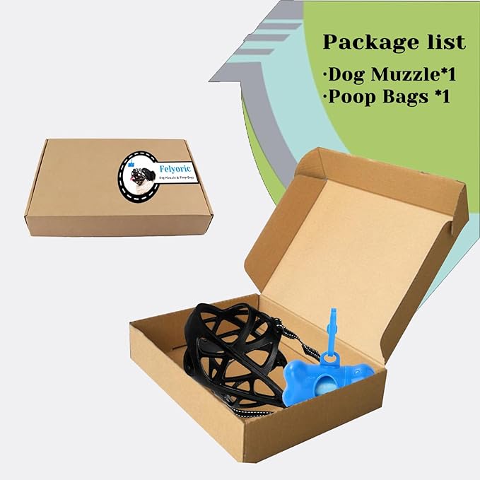 Dog Muzzle, Breathable Basket and Soft Cage Black Dog Mouth Cover,Anti-Biting, Barking and Chewing for Small Medium Large Dogs, 1 Pack Poop Bags for Dogs (L)-PurrikoPets