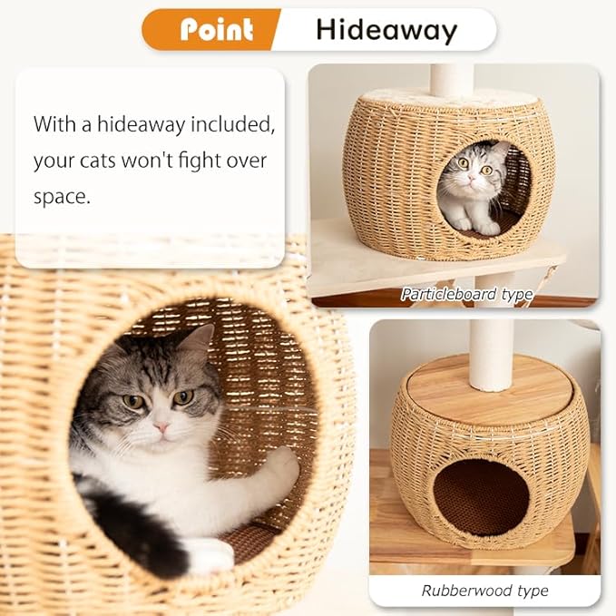 56.6in Large Wooden cat Tower for Large Multiple Cats,cat Tree with Observation Deck, Suitable for Summer and Winter 144CM (Particleboard)-PurrikoPets