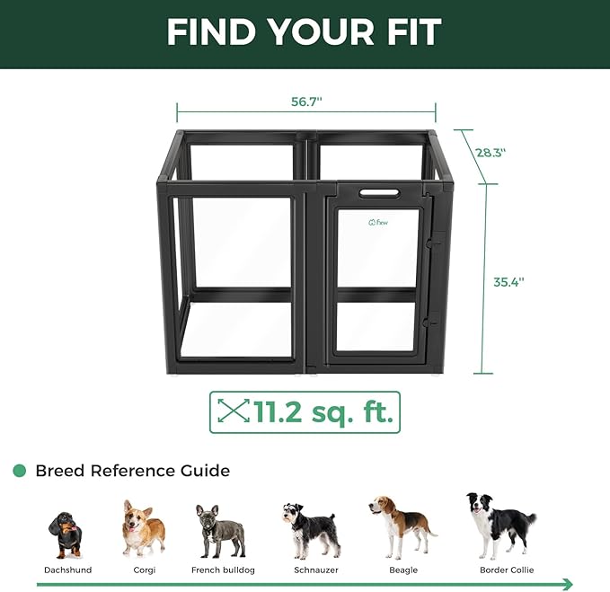 FXW AuraSpace Acrylic Indoor Unleashed Dog Playpen for Medium Dogs, 35 Inch, 6 Panels, Black-PurrikoPets
