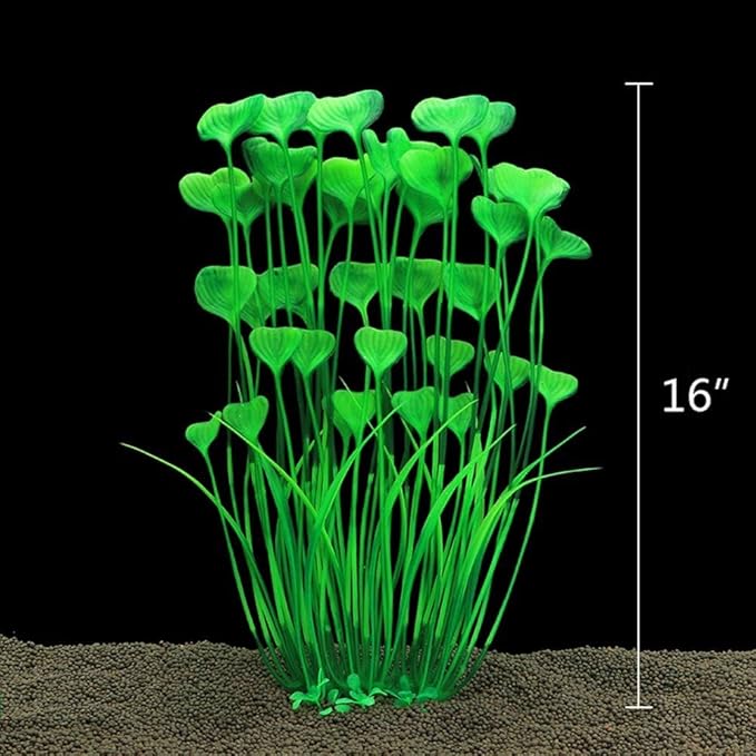ALEGI Fish Tank Decorations Plastic Plants Large,Aquarium Artificial Plants Decoration Ornament Safe for All Fish-16 inch 2Pcs (Green 2 pcs)-PurrikoPets
