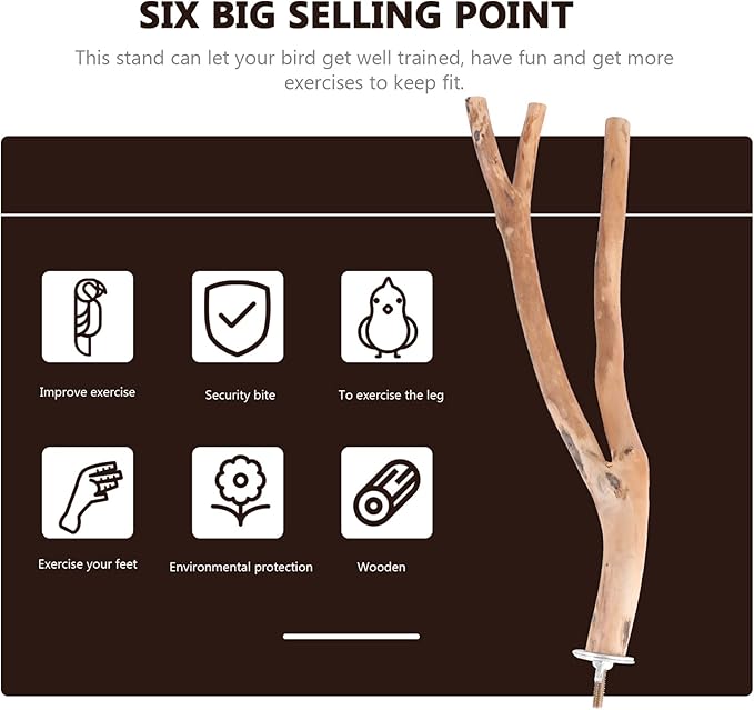 2pcs Bird Parrot Perch Stand Poles, Natural Wooden Parrot Perch for Cage, Branches Fork Rod for Small Parakeets Cockatiels Conure Lovebirds Bird Cage Accessories-PurrikoPets