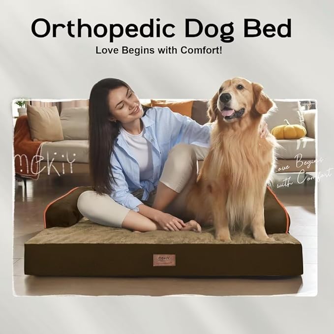 Extra Large Dog Bed-Orthopedic Waterproof XL Dog Bed for XLarge Extra Big Dogs - Foam Couch Sofa Washable with Removable Cover-Brown-PurrikoPets