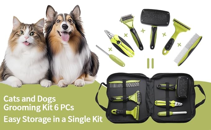 6 PCS Dog and Cat Grooming Kit, Versatile Tools Including Shedding Brush, Nail Clipper with Nail File, Slicker Brush, Dematting Comb-PurrikoPets