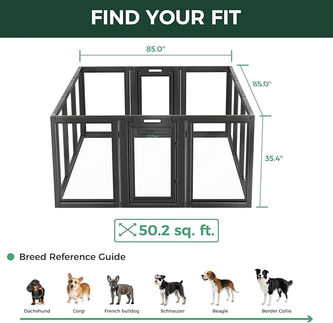 FXW AuraSpace Acrylic Indoor Unleashed Dog Playpen for Medium Dogs, 35 Inch, 12 Panels, Black-PurrikoPets