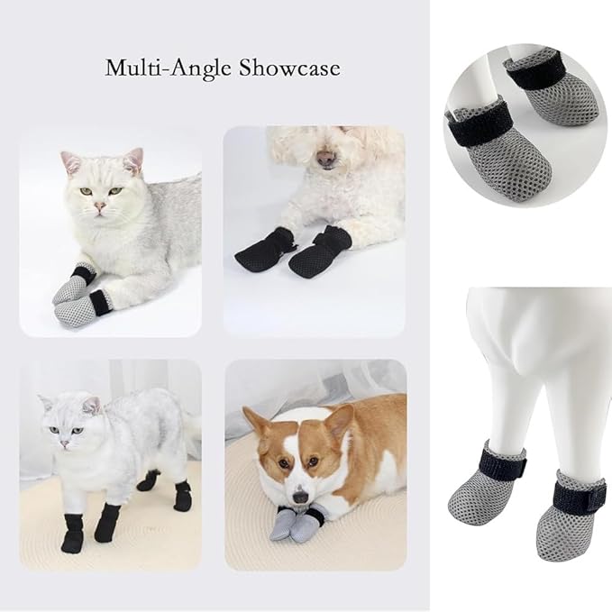 8 Pack Cat Mittens to Prevent Scratching, Adjustable Breathable Mesh Cat Booties & Claw Covers - Anti Scratch Gloves for Bathing, Nail Trimming - 4 Black & 4 Grey, Paw Inner Diameter up to 1.57 Inches-PurrikoPets