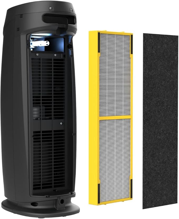 GermGuardian HEPA Air Purifier for Home, Large Rooms Up To 743 Sq. Ft. with HEPA PURE Air Filter, Air Quality Monitor & UV-C Light, AC4880B, 22" Tower, Black-PurrikoPets