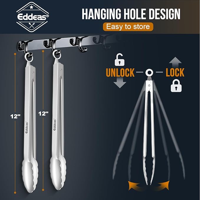 2PCS 12inch Kitchen Tongs - Heat Resistant 600 Degree Tongs for Cooking, Heavy Duty All Metal Food Tongs, Stainless Steel and Non-Slip handle, Salad, Grilling, Barbecue, Dishwasher safe-PurrikoPets