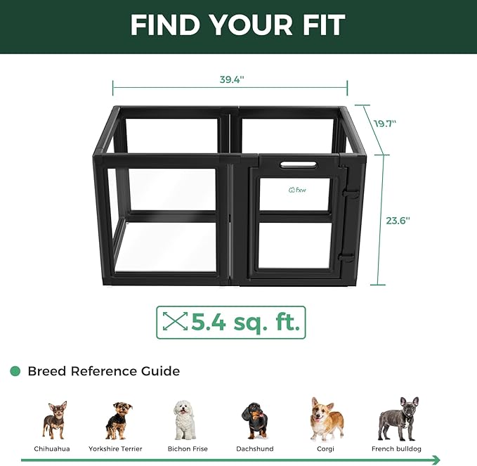 FXW AuraSpace Acrylic Indoor Unleashed Dog Playpen for Puppies and Small Dogs, 24 Inch, 6 Panels, Black-PurrikoPets