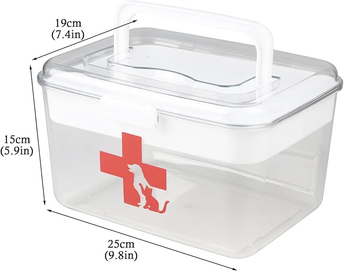 2 Layers Dog First Aid Kit box,Large First Aid Kit Bin,Medic Box for Dog Cat,Empty First Aid Box,Medicine Organizer with Built in Handle,Family or Dog Travel Camping Emergency Tool Set-PurrikoPets