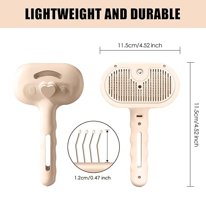 3-in-1 Pet Steam Brush, Grooming Comb with Water Tank for Cats and Dogs, Long and Short Hair (Pink)-PurrikoPets