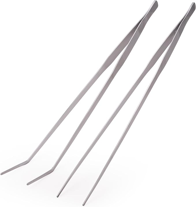 2 Pcs Heavy Duty Reptile Feeding Tongs, Aquarium Tweezers 18 Inch, Straight and Curved Extra Long Tweezers, Reptile Tongs, Aquarium Tongs, Aquarium Tweezers Extra Long-PurrikoPets