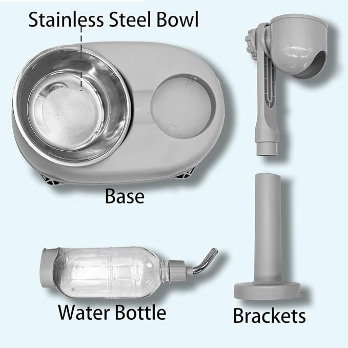 Fhiny Dog Water Feeder Bottle with Stand, Dispenser Automatic Water Food Bowl for Cage Leak-Proof No-Drip Adjustable Raised Pet Slow Water Bottle Dog Kennel Durable Drinker Container-PurrikoPets