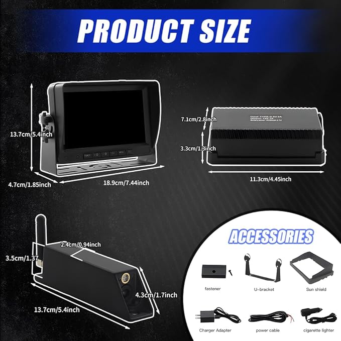 7-inch Forklift Reversing Monitor, HD Night Vision 1080P Magnetic Wireless Reversing Camera, Waterproof IP68, IR Laser Positioning Camera for Forklifts, Vans, Trucks and Trailers-PurrikoPets