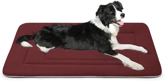 JoicyCo Dog Bed Soft Dog Crate Bed Pad Mat, 36 in Non Slip Bottom Washable Dog Beds for Medium and Large Dogs, Pet Bed Mattress Kennel Pad, Dark Red-PurrikoPets