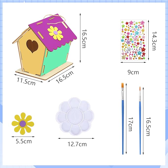 Fennoral 12 Pack Bird House Craft Kit for Kids Make You Own Bird Wind Chime Kit DIY Build and Paint Wooden Birdhouses Bird Feeder Art and Craft for Spring Yard Garden Outdoor Decoration-PurrikoPets