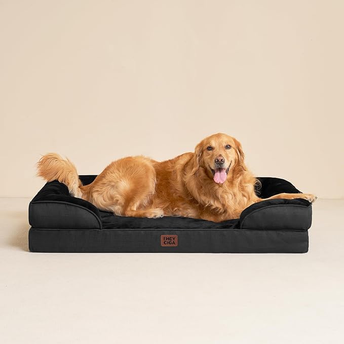EHEYCIGA Orthopedic Dog Bed for Medium Dogs, Waterproof Memory Foam Medium Dog Beds with Sides, Non-Slip Bottom and Egg-Crate Foam Pet Couch Bed with Washable Removable Cover, Black-PurrikoPets
