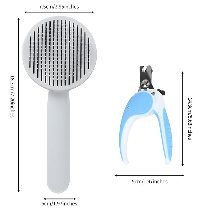 2PCS Pet Grooming Kit, Cat Brushes & Cat Nail Clipper, Cat Grooming Brush for Sedding and Grooming Fur(Blue)-PurrikoPets