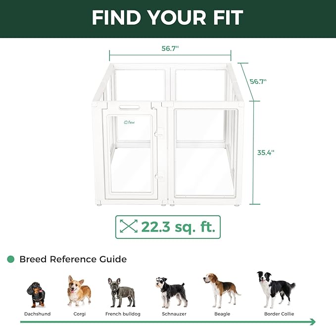 FXW AuraSpace Acrylic Indoor Unleashed Dog Playpen for Medium Dogs, 35 Inch, 8 Panels, White-PurrikoPets
