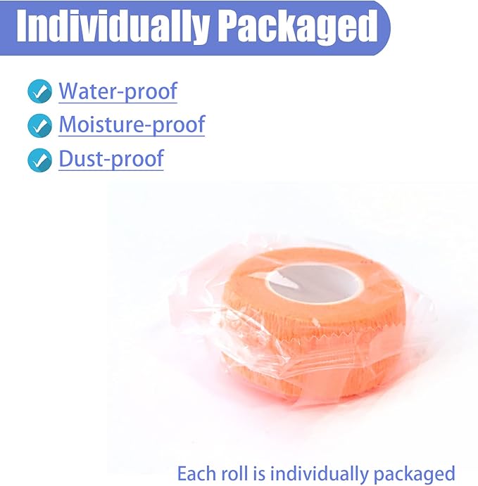 9 Pack 1" x 5 Yards Self Adhesive Bandage Wrap Self Stick Wrap for Ankle, Wrist, Finger, Sports, Breathable Cohesive Vet Tape for Pets (Light Orange)-PurrikoPets