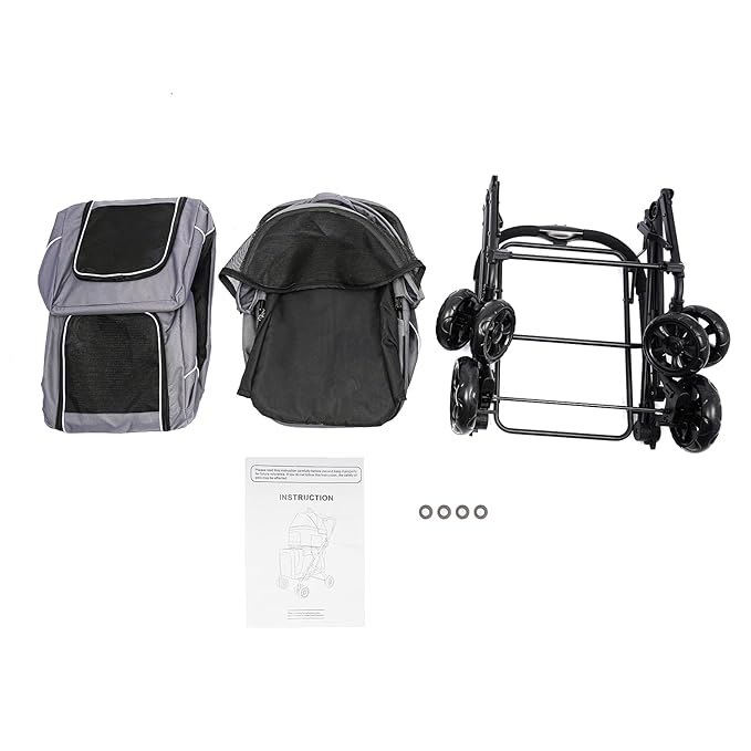 2 Tiers Pet Stroller,4 Wheel Dog Stroller Cat Strollers,3.07lbs Pet Gear Foldable Jogger Travel Cart,Grey Cat Carrying Cart with Storage Basket for Small Medium Pet (Grey)-PurrikoPets