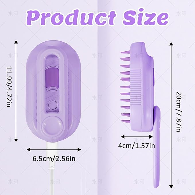 4 in 1 Cat & Dog Steam Brush Kit with 2 Comb Heads - Rechargeable Grooming Brush for Long/Short Hair Shedding, Anti-Static Steam Spray & Foldable Handle, Pet Spa Cleaning Tool (Purple)-PurrikoPets