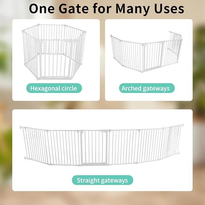 Extra Wide Baby Gate, 30" Tall 189" Wide Configurable Baby Gate Fireplace Safety Fence, Metal Pet Safety Playpen for Toddler/Pet/Dog Christmas Tree Fence (Whtie, 8-Panel)-PurrikoPets