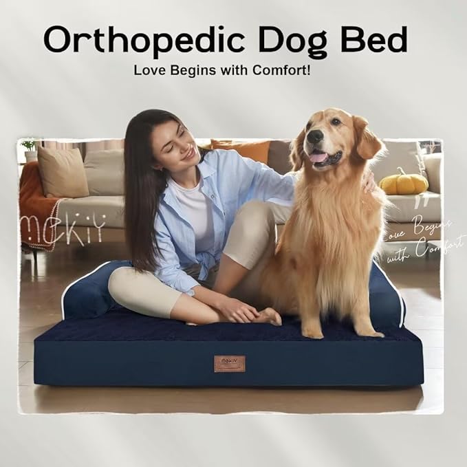 Extra Large Dog Bed-Orthopedic Waterproof XL Dog Bed for XLarge Extra Big Dogs - Foam Couch Sofa Washable with Removable Cover-Navy Blue-PurrikoPets