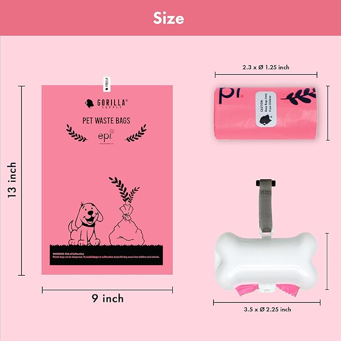 GORILLA SUPPLY 1000 multicolor poop bags for dogs with Dispenser and Leash Tie, 9" x 13", Mixed-PurrikoPets