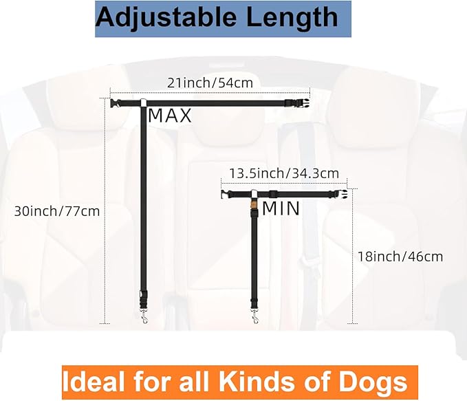 3 Pack Dog Seat Belt for Car, Car Headrest Restraint Adjustable Nylon Fabric, Dog Restraints Vehicle Seatbelts Harness-PurrikoPets