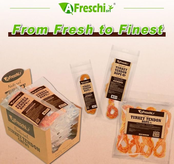Afreschi Natural Turkey Tendon Rope (L) 3.53 oz, USA-Sourced Turkey Tendon, All Natural Human Grade Dog Chew, Hypoallergenic, Rawhide Alternative, Dog Treats for Large Breeds-PurrikoPets