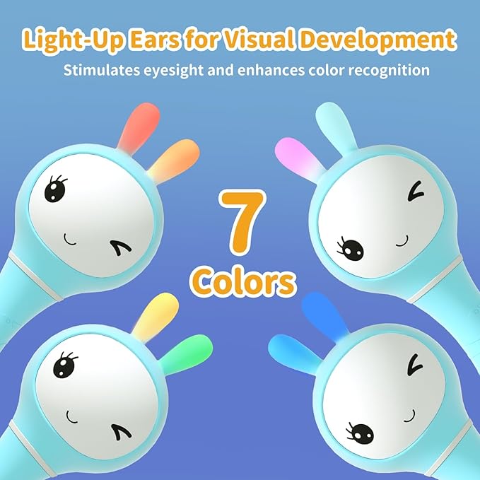 alilo Smarty Bunny Baby Rattle Musical Light Up Toys, Infants Newborns Baby Toys 0-3-6-12-18-24 Months,1 Year Old Boy Girl Gifts, 4 Music Modes and Color Recognition Function with 9 Color Card-PurrikoPets