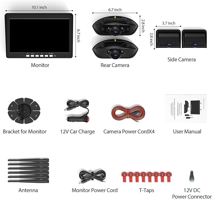 10.1" RV Backup Camera Wireless System Plug and Play, Pre-Wired for Furrion RV Trailer Camper, HD 1080P Quad Split Monitor with 2 Rear View & 2 Side View Cameras, IP69K Waterproof, BY504-PurrikoPets